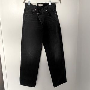 “AGOLDE” washed black criss cross jean